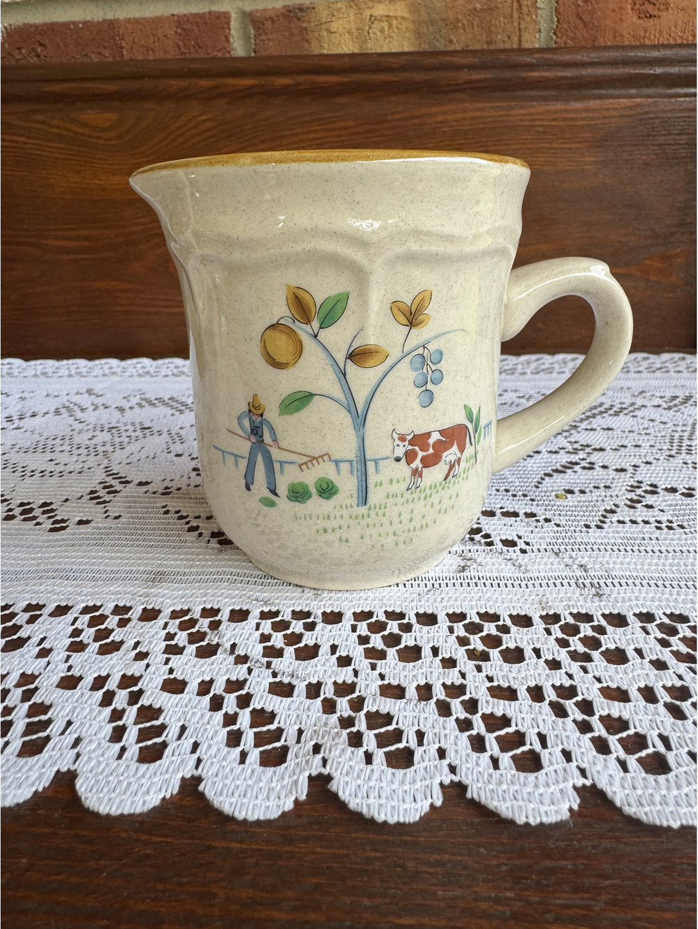 Vintage International Stoneware Japan Ceramic Mug with Farm Animal and Tree